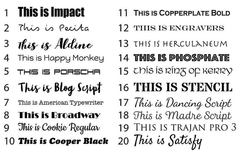 a . selection of standard fonts