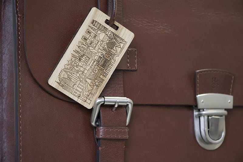 solid oak engraved personalised luggage tag