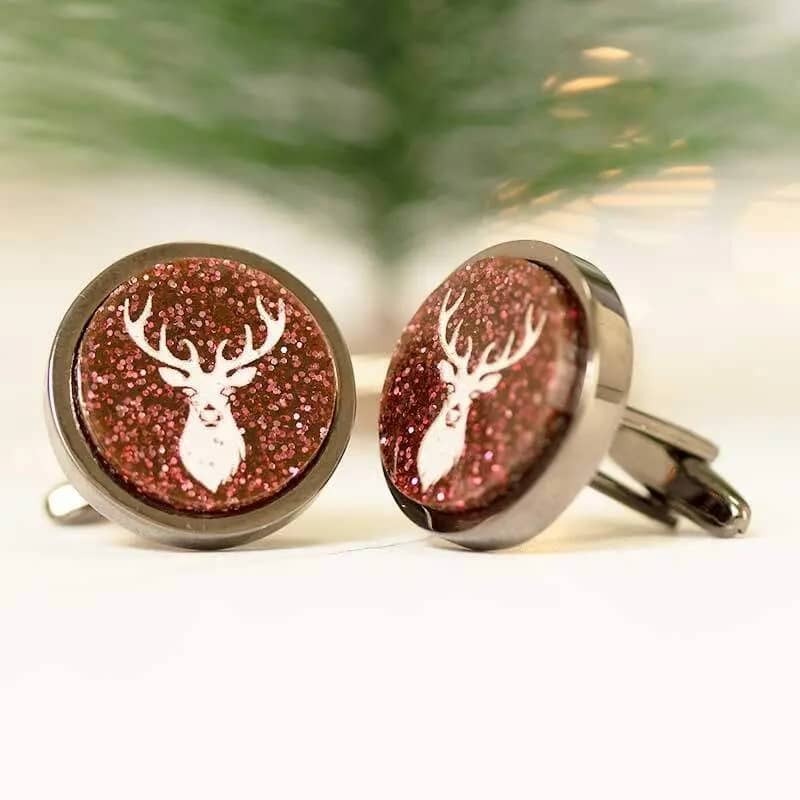 red stag round christmas cufflinks