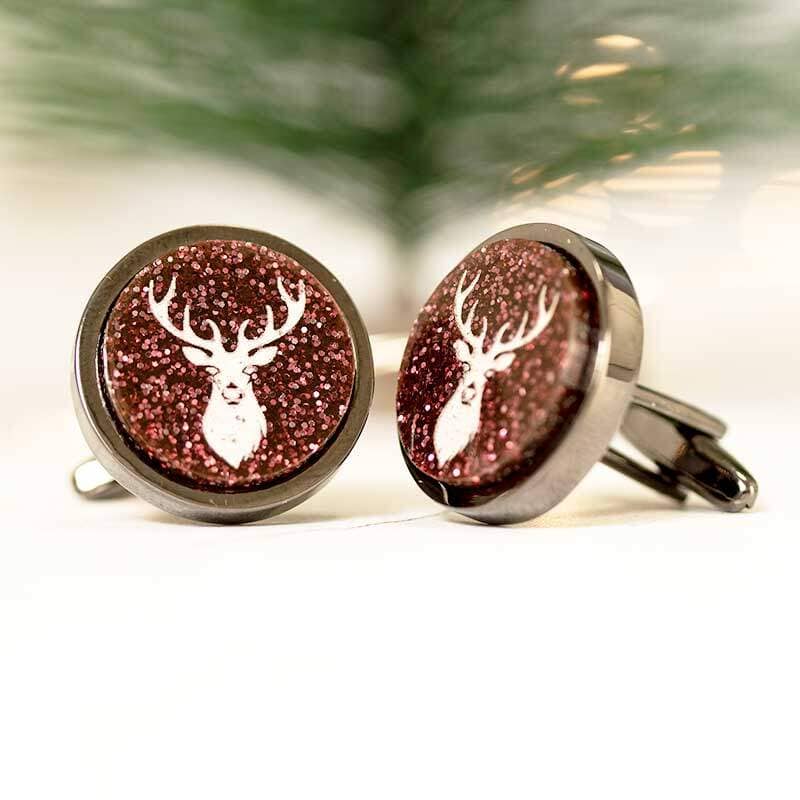 red stag round christmas cufflinks