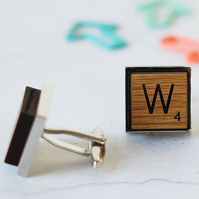 Scrabble inspired oak cufflinks